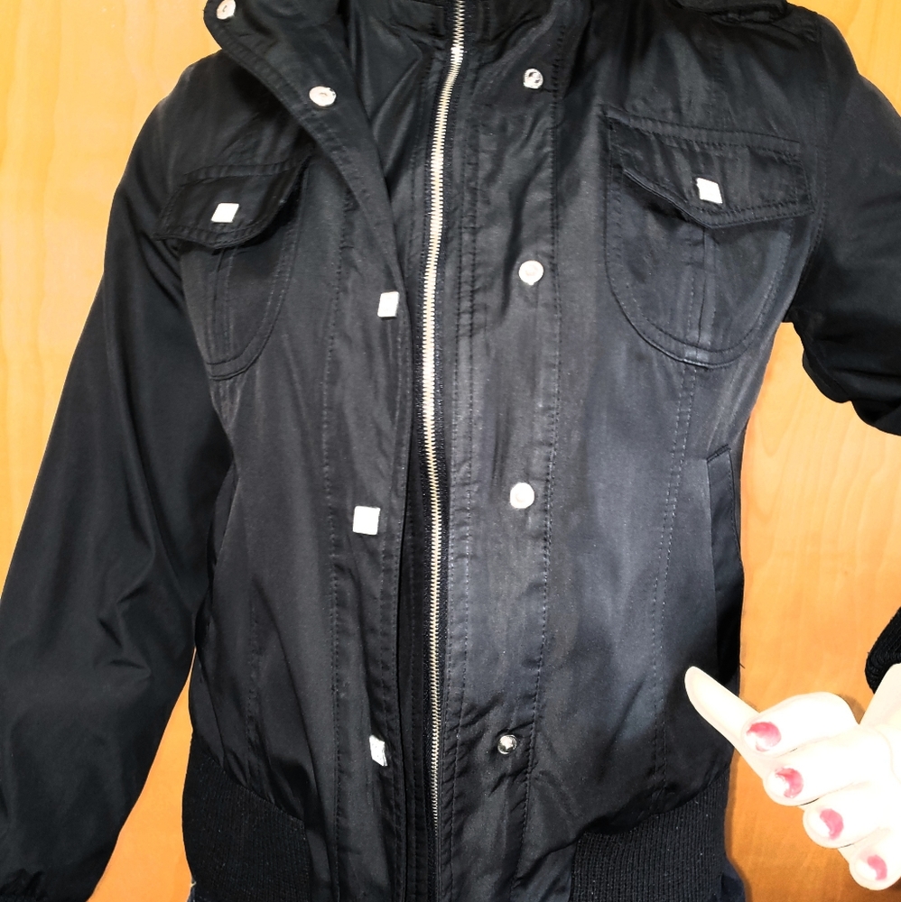 ✨ Chanel Black Bomber Jacket M (Runs Small) | Logo Buttons | 2 Looks in 1! ✨